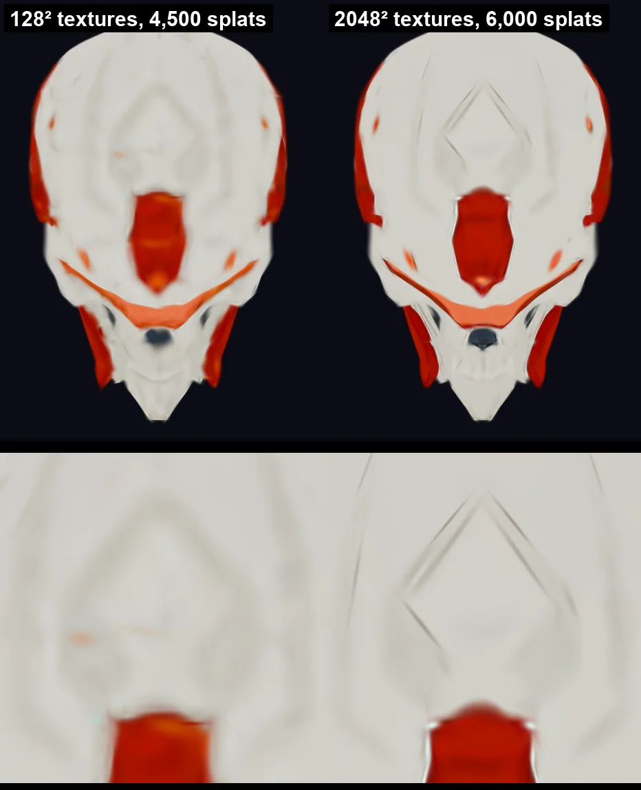 The same boss trained from 128² textures and from 2048² textures